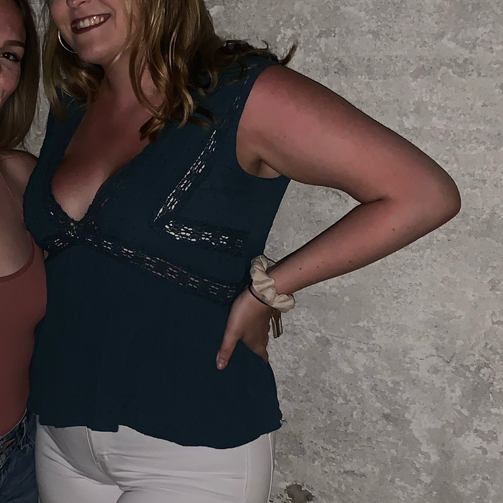 AE teal blue lace tank